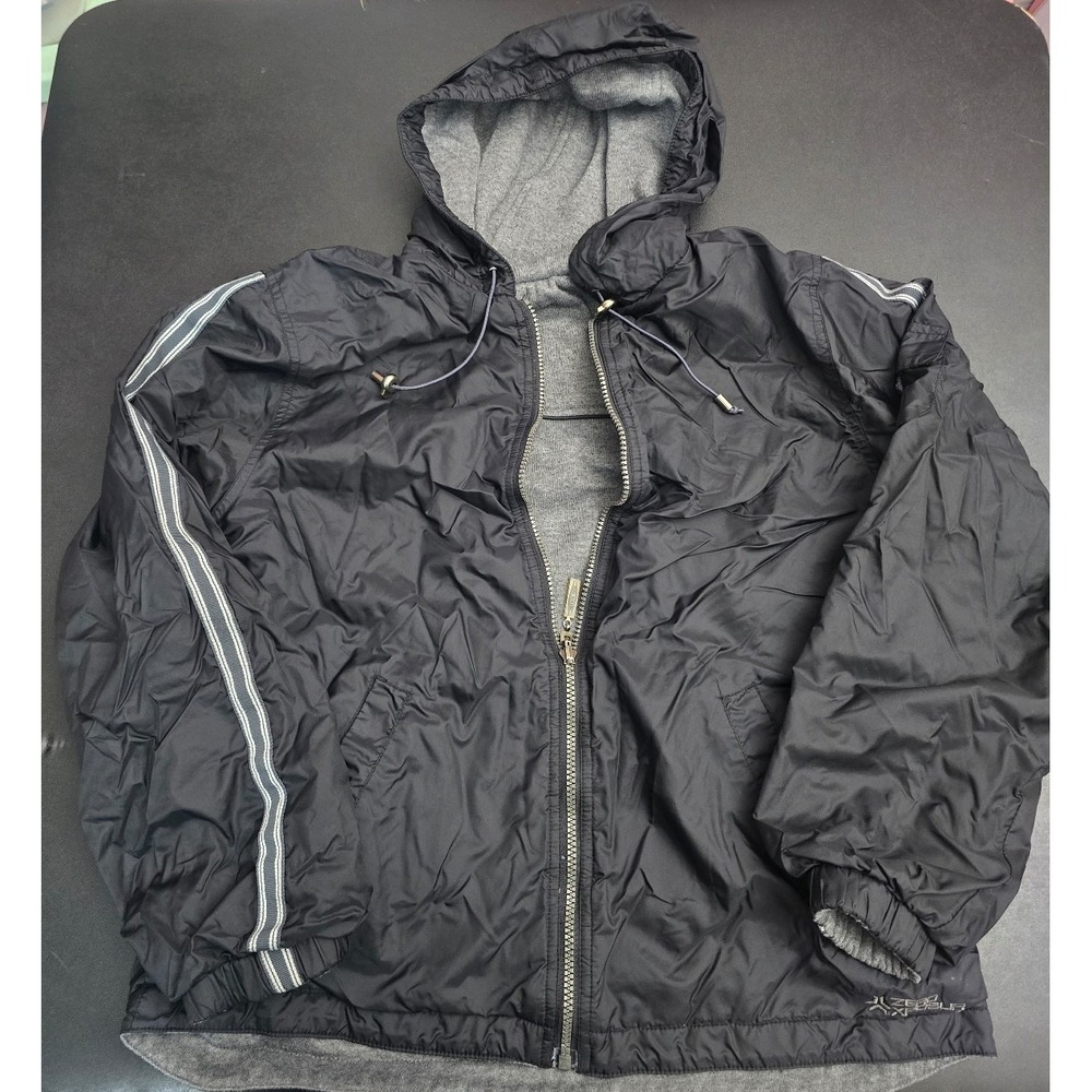 Zero Xposur Men Reversible Hooded Jacket Black Windbreaker Grey Fleece Small